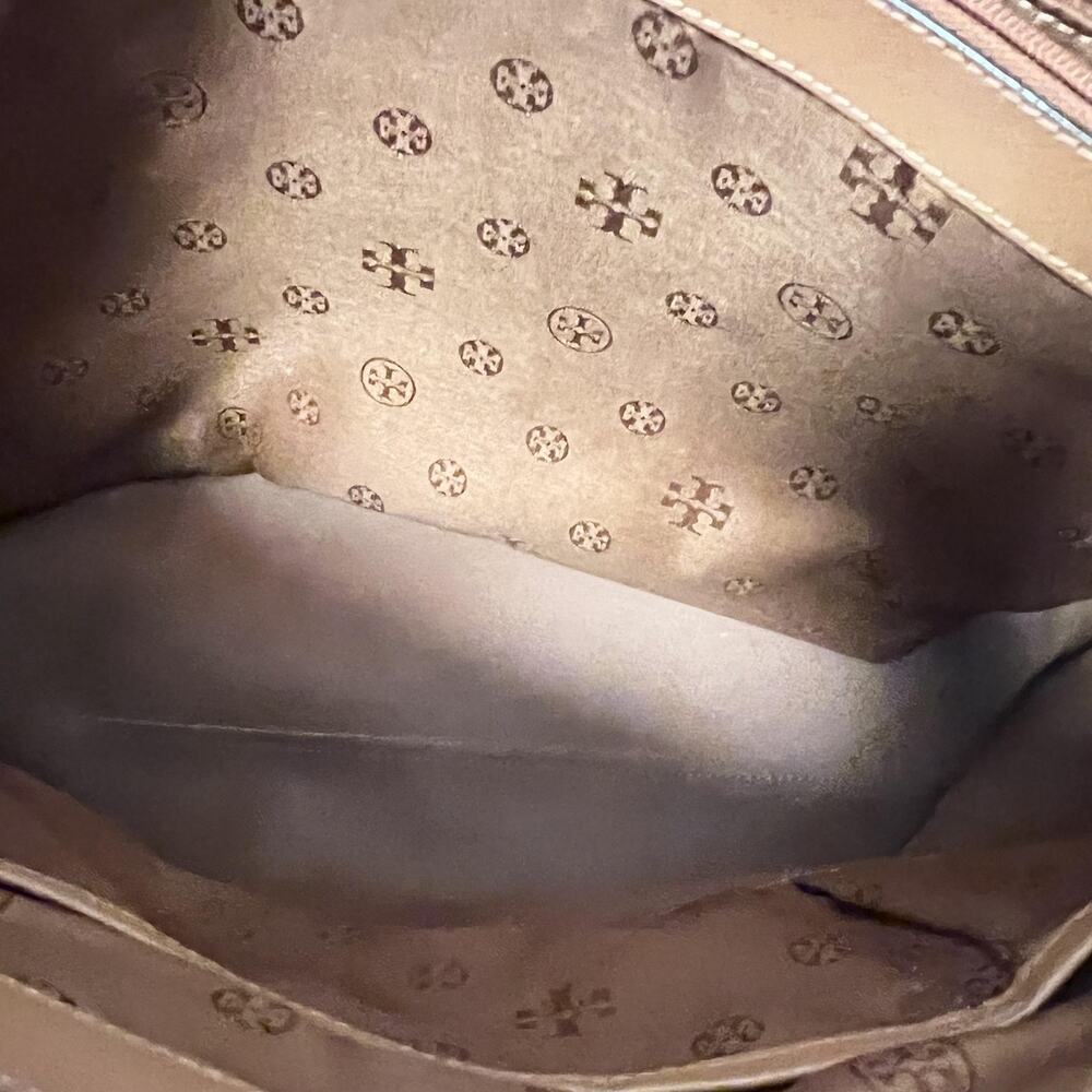 Tory Burch Bag Womens Size Large Brown Leather Tote Shoulder Purse Zip Logo - Picture 12 of 16